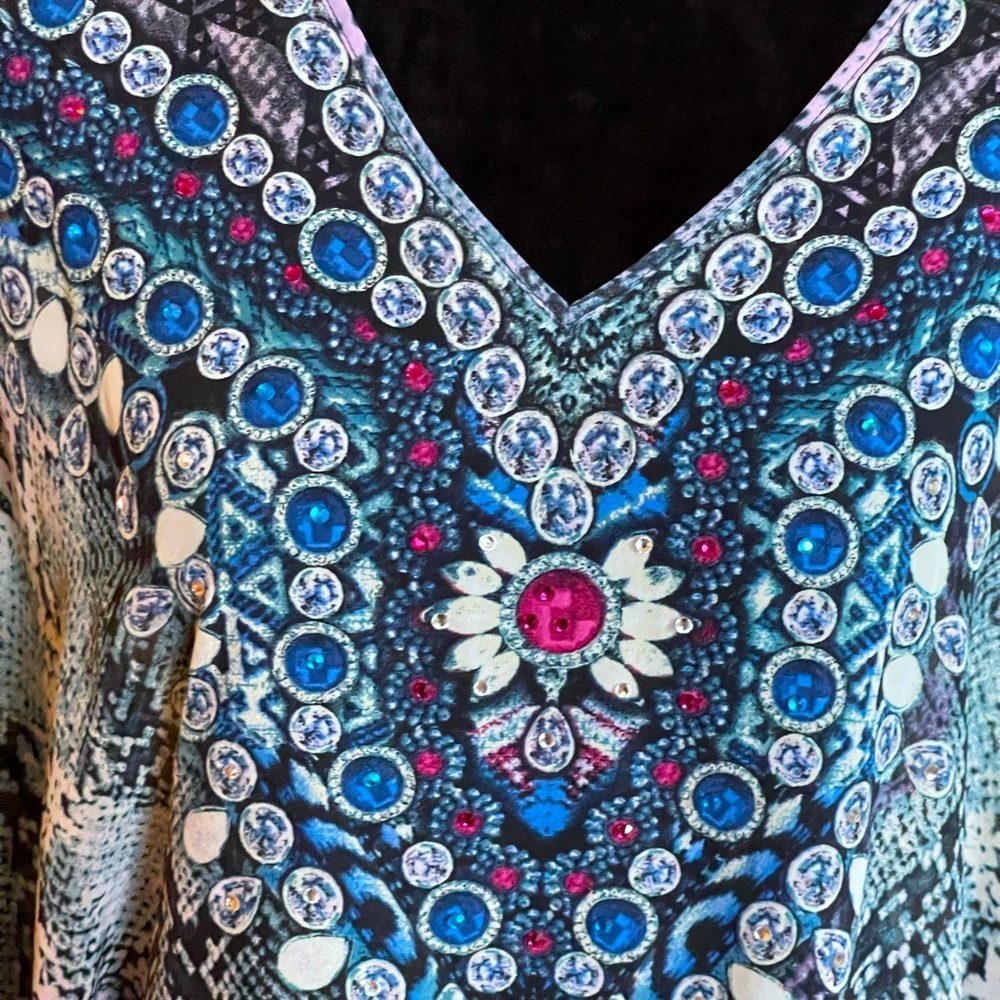 BELLE BY KIM GRAVEL JEWELED MEDALLION BOHEMIAN FAIRY-CORE PONCHO SZ LG - Picture 5 of 9
